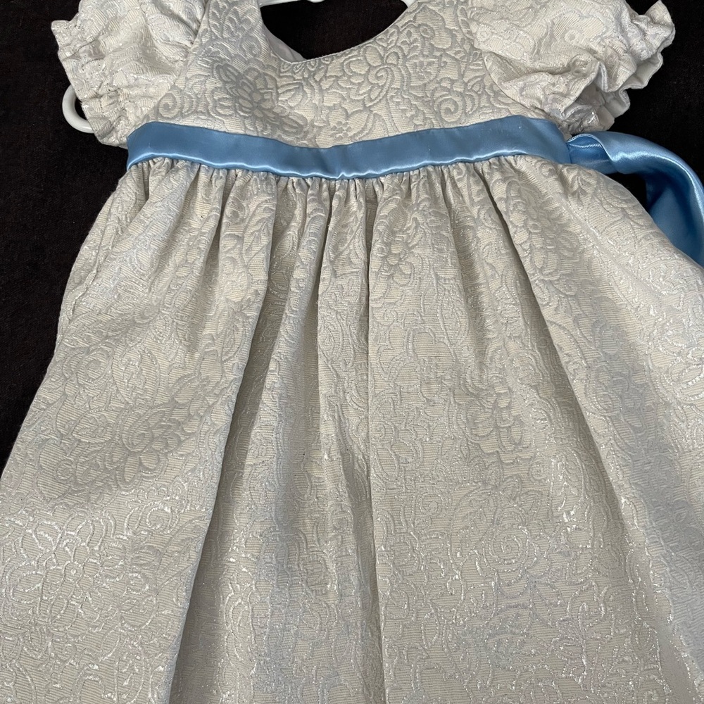 Elegant Baby Dress with Blue Sash
